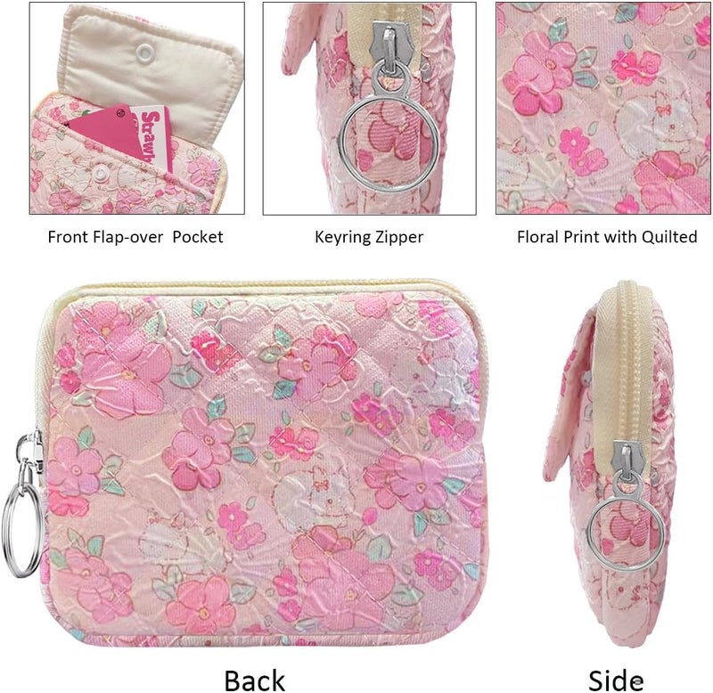 Modacarry Store Cotton Quilted Floral Coin Pouch with Cute Prints Zipper for Women Girls (FLOWER WHITE RABBIT) - Image 4